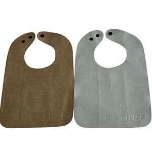 GATHRE Vegan Leather Baby Bib Snap Gray Brown Infant Toddler Quiet Luxury Bundle